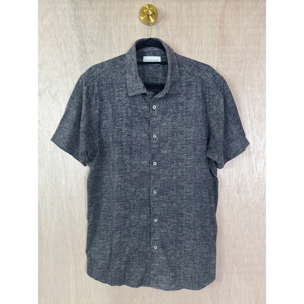 Costaoro Mens Large Charcoal Grey Modern Pattern Surfer Button Up Shirt L